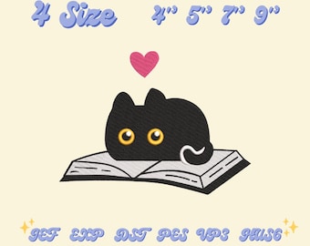 Black Cat and Book Comfort Colors Embroidery File, Gift for Readers, Kitten Reading Embroidery File, Crewneck Cozy Book Club for Fall Gifts