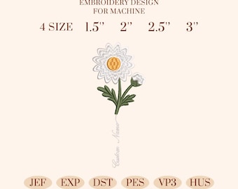 April Birth Flower Digital Embroidery File, Personalized Name Design, Floral Birth Month Pattern for Mom, Family, and Mother’s Day Gifts