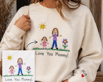 Custom Kids Drawing Embroidered Sweatshirt, Personalized Photo Art Shirt, Kids Artwork Sweatshirt Gift for Mom or Dad