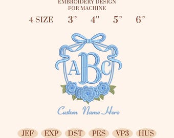 Personalized Baby Welcome Banner Embroidery Design, Custom Birth Name Door Sign File, Floral Bow Digital Embroidery Pattern