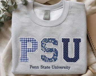 Custom Varsity Letter Sweatshirt, Applique College Initials Crewneck, Patchwork Embroidery Preppy Sweatshirt