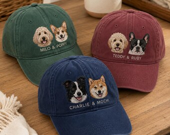 Personalized Dog Photo Embroidered Baseball Cap, Custom Pet Portrait Hat, Dog Lover Christmas Gift for Pet Owner