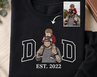 Custom Photo Embroidered Sweatshirt, Personalized Portrait Sweatshirt, Father’s Day Gift, Family Birthday Keepsake