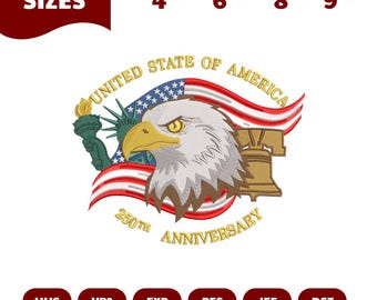 USA 250th Anniversary Embroidery Design, Patriotic Eagle (Digital Download)