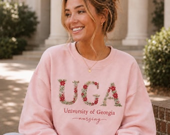 Floral Embroidered University Sweatshirt, Custom College Crewneck, Personalized School Apparel, College Grad Gift for Her
