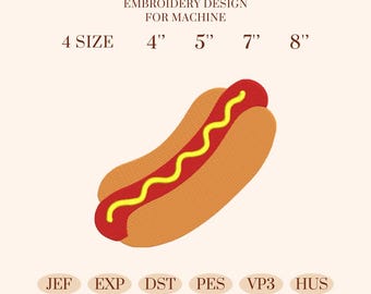 Hot Dog Digital Embroidery File, Fast Food Machine Stitch Design, DIY Embroidery Pattern for Shirts, Instant Download Craft Project