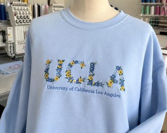 Personalized Floral College Letter Sweatshirt, Custom Embroidered University Crewneck, College Spirit Wear Sorority Gift
