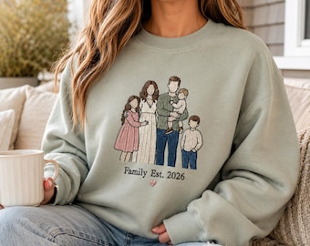 Custom Family Reunion Embroidered Portrait Sweatshirt from Photo, Personalized Family Portrait Shirt, Dad or Mom Gift