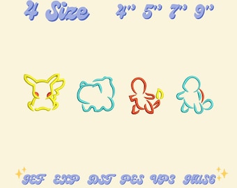 Pokemon Outline Embroidery Design, Persionalize Anime Washed Embroidery Design, Anime Embroidery File,Anime Fan Gift,Embroidery Machine File