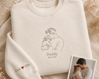 Custom Dad Portrait Sweatshirt from Photo, Personalized Father’s Day Gift for Dad, Embroidered Photo Sweatshirt