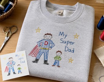 Custom Kids Drawing Embroidered Sweatshirt, Personalized Kid Art Shirt, Gift for Dad, Christmas Keepsake Gift