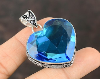 Blue Topaz Heart Gemstone Pendant: 925 Sterling Silver Jewelry For Gift