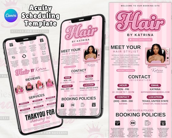 Hair Acuity Bookings Site Acuity Scheduling Template Hair Schedule Acuity Editable Hair Tech Acuity Canva Hairstylist Website Acuity Booking