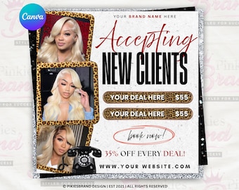 Flyer für neue Kunden, Haare, Lash, Nail Tech, MUA, bearbeitbare Canva Vorlage