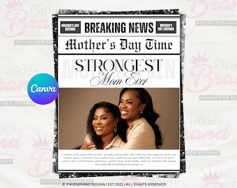 Mother’s Day Newspaper Template Personalized Newspaper Canva Template Printable Mother’s Day Gift Aesthetic Newspaper Gift for mom
