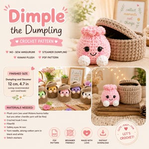 Dimple el Dumpling, Patrón de Ganchillo, Amigurumi sin Costura, Dumpling al Vapor, Peluche Kawaii, Patrón en PDF
