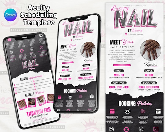 Acuity Booking Site Template Nail Tech, Acuity Template Nail Salon Canva Template, Nail Scheduling Acuity Website, DIY Business Card