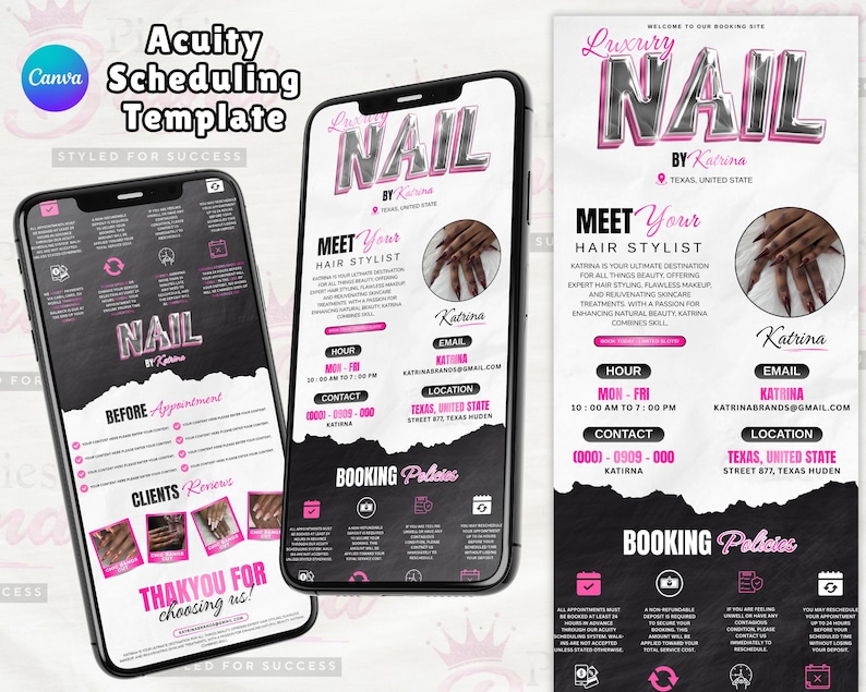 Acuity Booking Site Template Nail Tech, Acuity Template Nail Salon Canva Template, Nail Scheduling Acuity Website, DIY Business Card