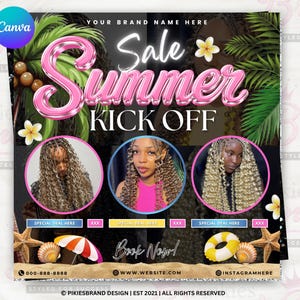 Summer Braid Flyer – Editable Canva Template for Hair Braids, Nails, Lashes, Wigs & Deals, Instant Download Summer Sale Flyer