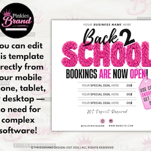 Back To School Flyer, Back To School Bookings Flyer, Back To School Sale Flyer, Back To School Hair Flyer, Back 2 School Flyer, DIY Canva image 2