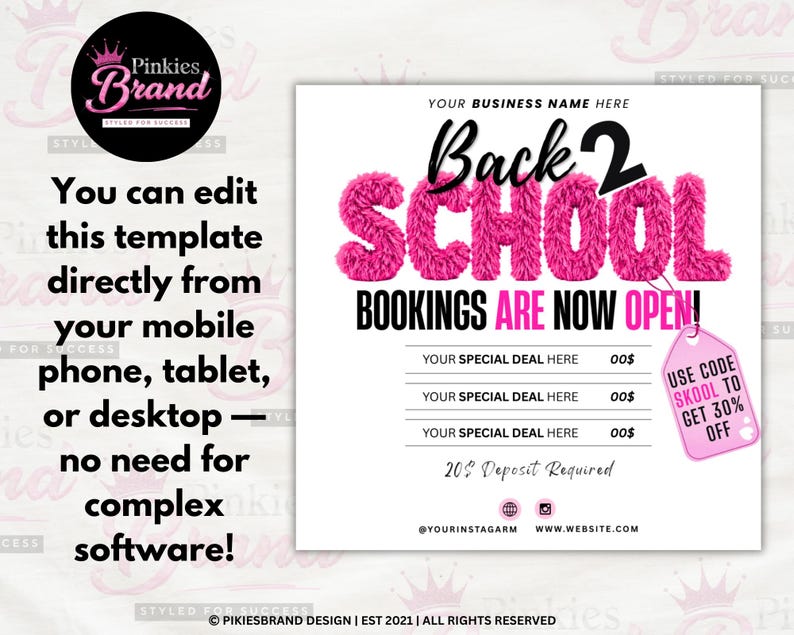 Back To School Flyer, Back To School Bookings Flyer, Back To School Sale Flyer, Back To School Hair Flyer, Back 2 School Flyer, DIY Canva image 2