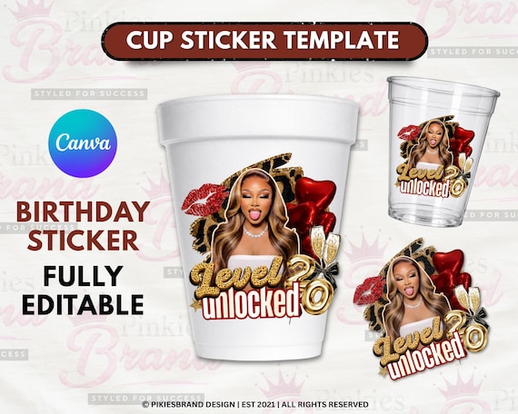 Cheetah Print Birthday PNG Template: Wild Party Design Red Cheetah Birthday Sticker, Styrofoam Cup Sticker, Shot Glass, All Zodiac Signs