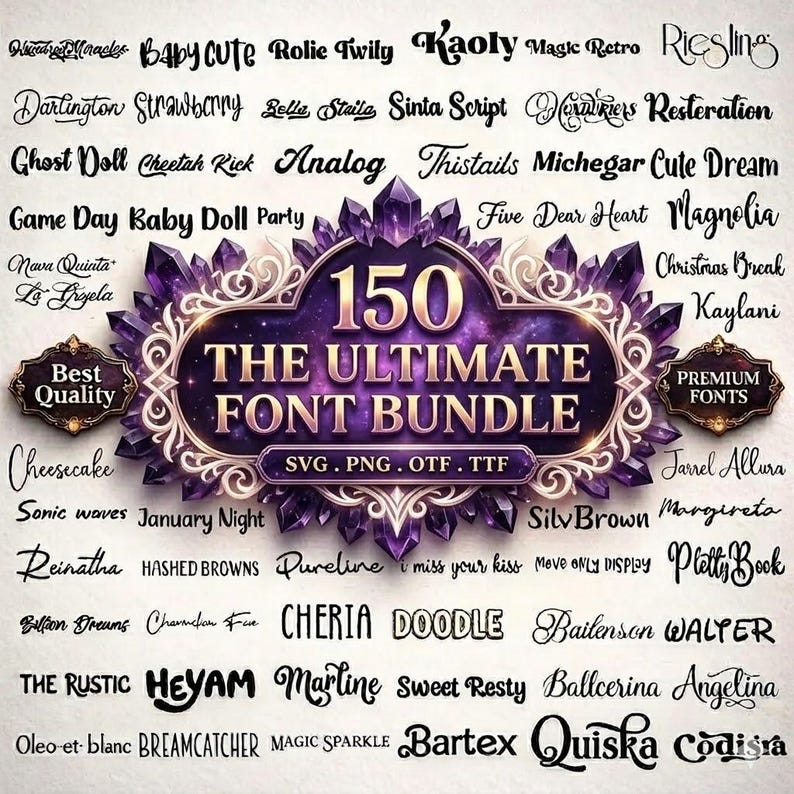 Ultimate Font Bundle :150 TTF & SVG Fonts for Cricut, Canva, Procreate ...