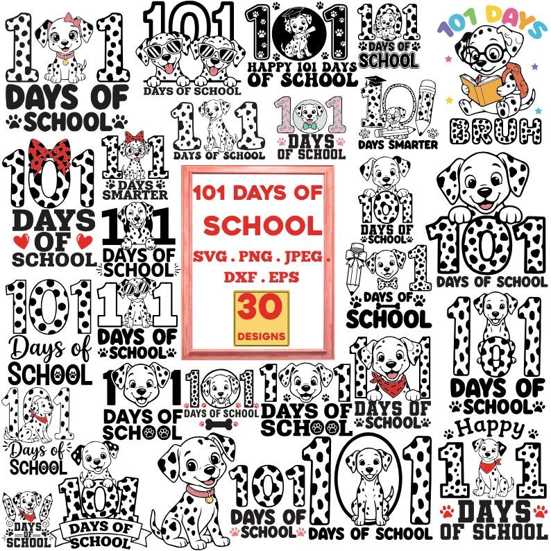 101 Days of School Dalmatian SVG Bundle, Kids Shirt Design (digital ...