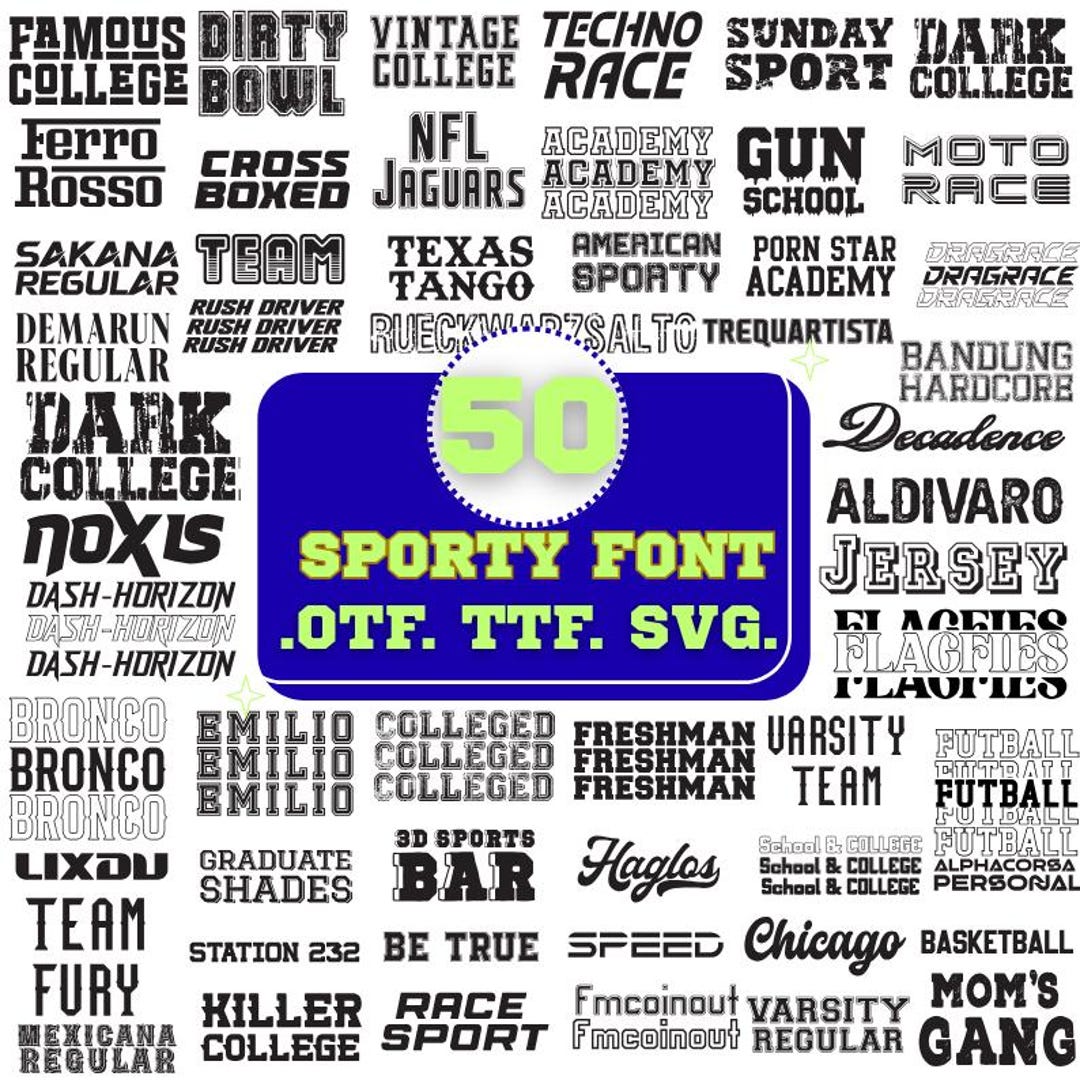 Sporty Font Bundle: Varsity, College, Football, Jersey SVG (50 Fonts ...