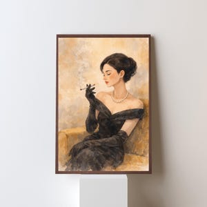 Elegante quadro da parete con donna, ritratto vintage di signora, decorazione neutra e alla moda, stampa artistica da parete (download digitale)