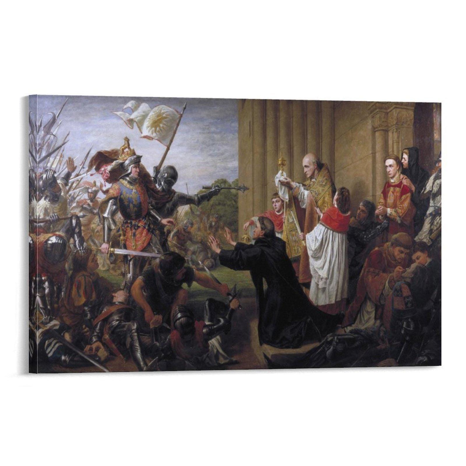Medieval Battle Scene Canvas Print Knights in Armor With Clergy ...