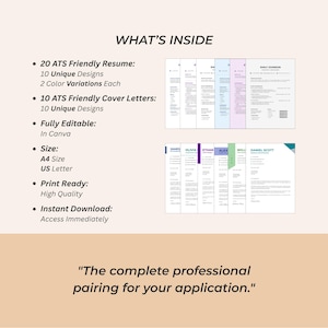 ATS Resume Bundle with Matching Cover Letters, Editable Professional Job Application Templates image 2