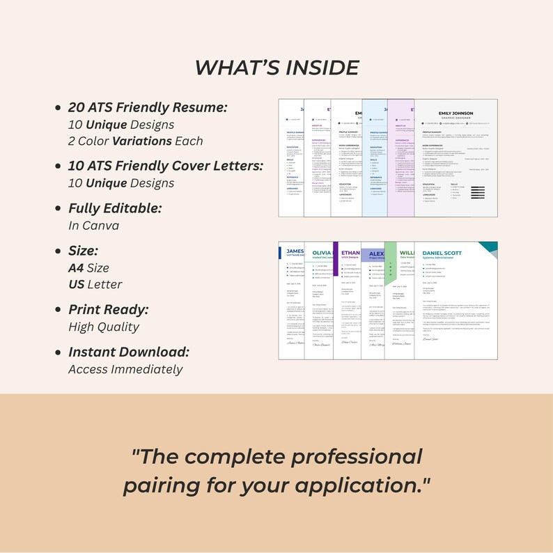 ATS Resume Bundle with Matching Cover Letters, Editable Professional Job Application Templates image 2