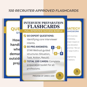 Tarjetas de estudio para la preparación de entrevistas: 100 preguntas y respuestas aprobadas por reclutadores para el éxito laboral.