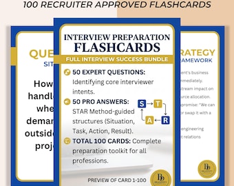 Interview Prep Flashcards, 100 Recruiter Approved Questions & Answers for Job Success