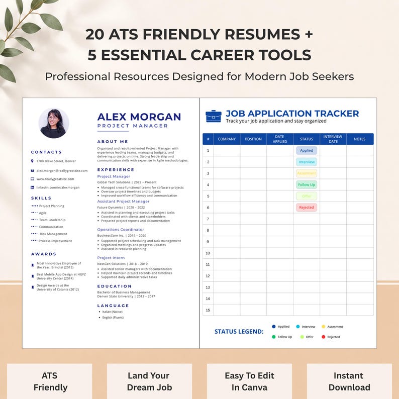 ATS Resume Bundle and 5 Career Success Tools Kit Canva Job Search System image 1