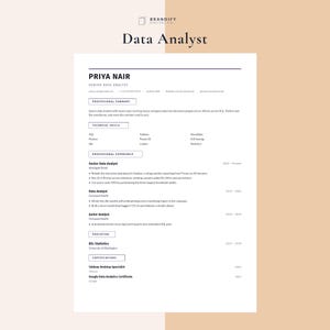 Data Analyst Resume Template, ATS Friendly Canva SQL CV with Cover Letter