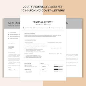 ATS Resume Bundle with Matching Cover Letters, Editable Professional Job Application Templates image 1
