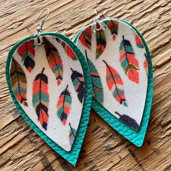 Faux leather on sale feather earrings