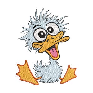 Funny Wacky Duck Embroidery Design, Crazy Eyes Cartoon Bird Stitch Pattern, Instant Download