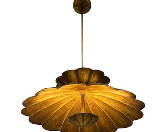 Mid Century Brass Pendant Light, Floral Ceiling Fixture Handmade Lotus Chandelier Living Room Lighting