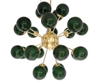 Luxury Green Glass Brass Chandelier Mid Century Brass Sputnik Light Modern Ceiling Decor