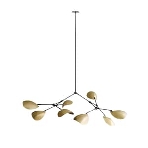 Modern Gold Ceiling Chandelier 8 Arm Curved Disk Shade Brass Flower Pendant Light Fixture