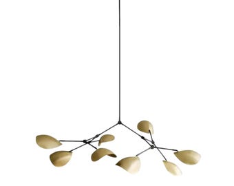 Modern Gold Ceiling Chandelier 8 Arm Curved Disk Shade Brass Flower Pendant Light Fixture