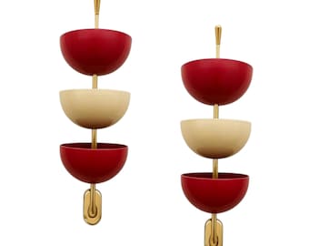 Midcentury Modern Brass Sconce Sculptural Triple bowl Wall mount Home Decor Lighting