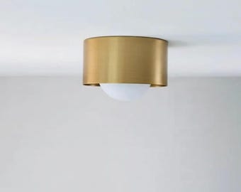 Modern Stilnovo Mid Century Aged Brass Ceiling Light Minimalist Spot Light Fixture