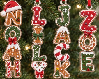 Custom Name Christmas Ornament, Vertical Name Ornament, Gingerbread Name Ornament, Kids Name Christmas Ornament, Candy Cane Letter Ornament