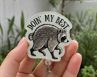 Jimothy Raccoon Badge Reel, Doin My Best Badge Reel, Funny Raccoon Badge Reel, Trash Panda ID Holder, Jimothy Raccoon Badge Holder