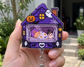 Haunted House Baby Incubator Badge Reel, NICU Nurse Halloween Badge Reel. Neonatal ICU Nurse Gift, Labor and Delivery Badge Reel, Nurse Gift