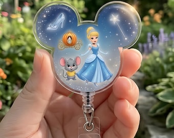 Cinderella Badge Reel, Princess Mickey Ear ID Holder, Retractable Nurse Badge Clip, Disney Inspired Badge Reel, Cute Fairy Tale Work Gift